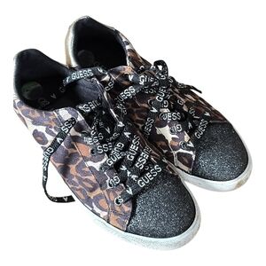 GUESS Women's Sneakers with Leopard and Black Glitter